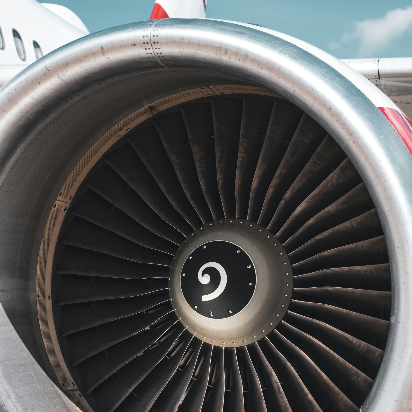 Close view of an aircraft engine